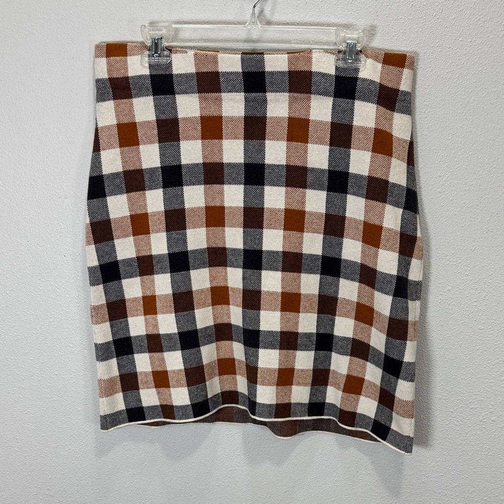 LOFT‎ Plaid sweater Pencil Skirt in Brown, Black & Cream